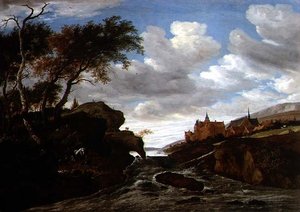 Kalliomainen maisema ja vesiputous, 1665